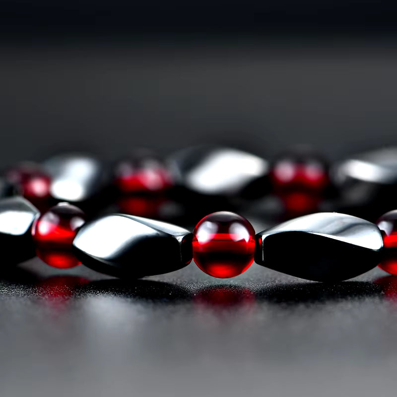 "Force Vitale" – Bracelet en Hématite et Agate Rouge pour Homme