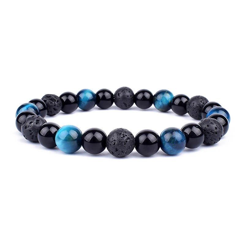 "Force Triple" Bracelet Œil de Tigre, Hématite et Obsidienne : protection, équilibre et énergie