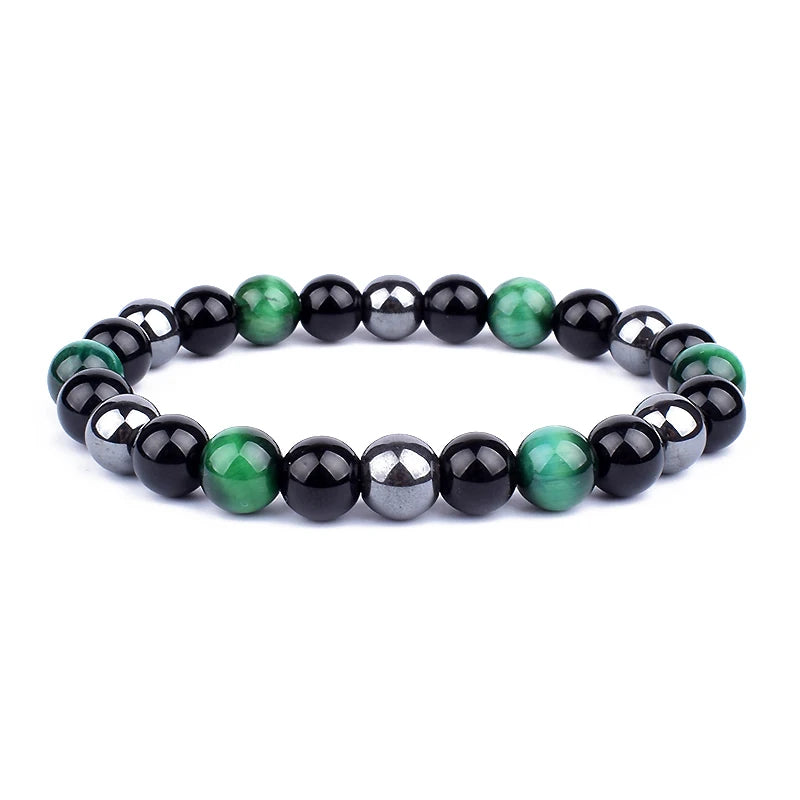 "Force Triple" Bracelet Œil de Tigre, Hématite et Obsidienne : protection, équilibre et énergie