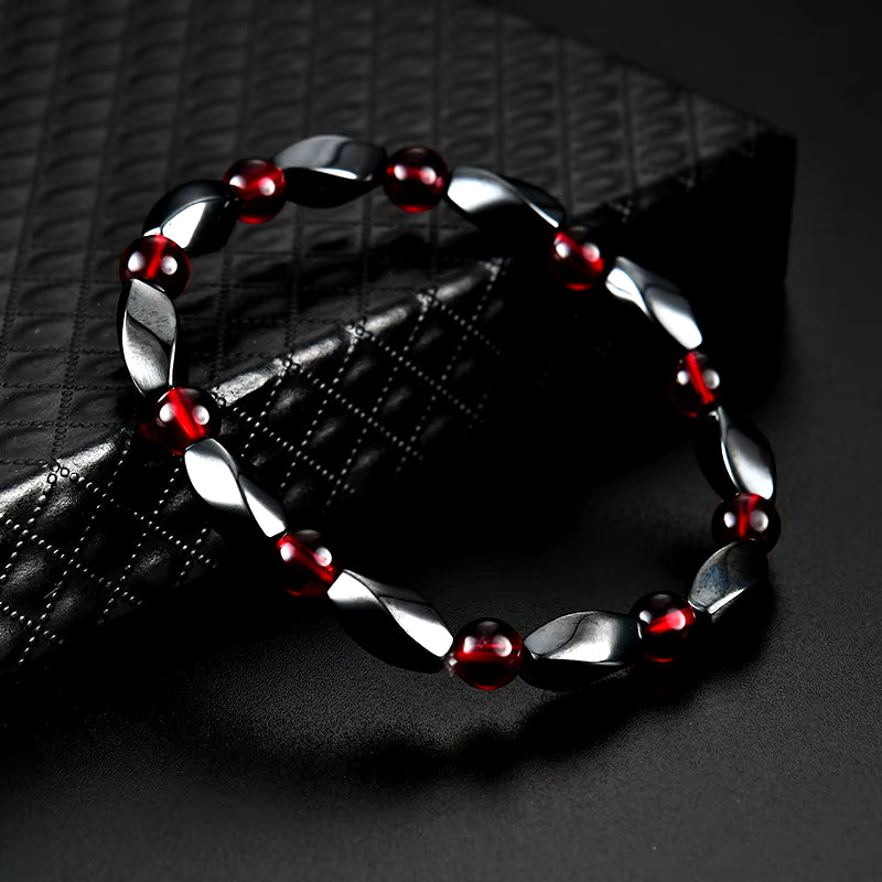 "Force Vitale" – Bracelet en Hématite et Agate Rouge pour Homme