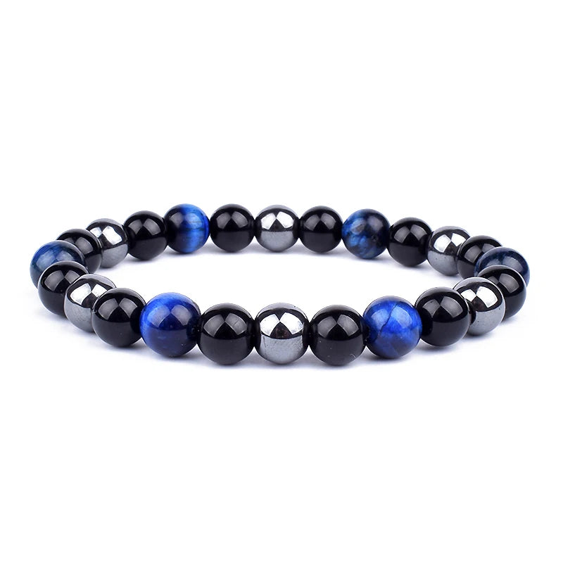 "Force Triple" Bracelet Œil de Tigre, Hématite et Obsidienne : protection, équilibre et énergie