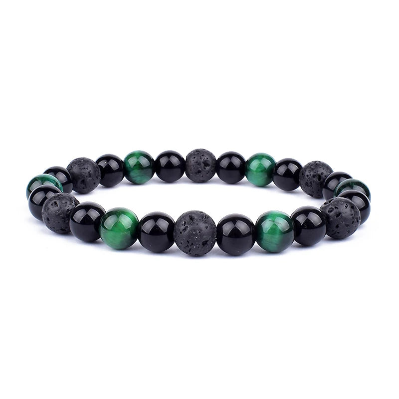 "Force Triple" Bracelet Œil de Tigre, Hématite et Obsidienne : protection, équilibre et énergie