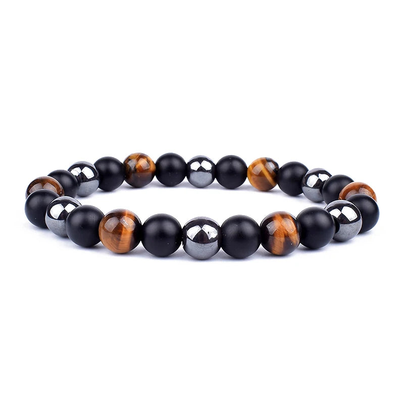 "Force Triple" Bracelet Œil de Tigre, Hématite et Obsidienne : protection, équilibre et énergie