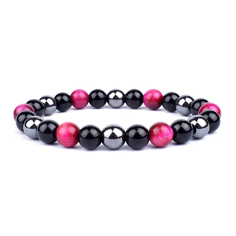 "Force Triple" Bracelet Œil de Tigre, Hématite et Obsidienne : protection, équilibre et énergie