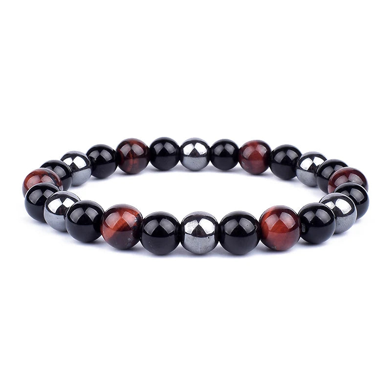 "Force Triple" Bracelet Œil de Tigre, Hématite et Obsidienne : protection, équilibre et énergie