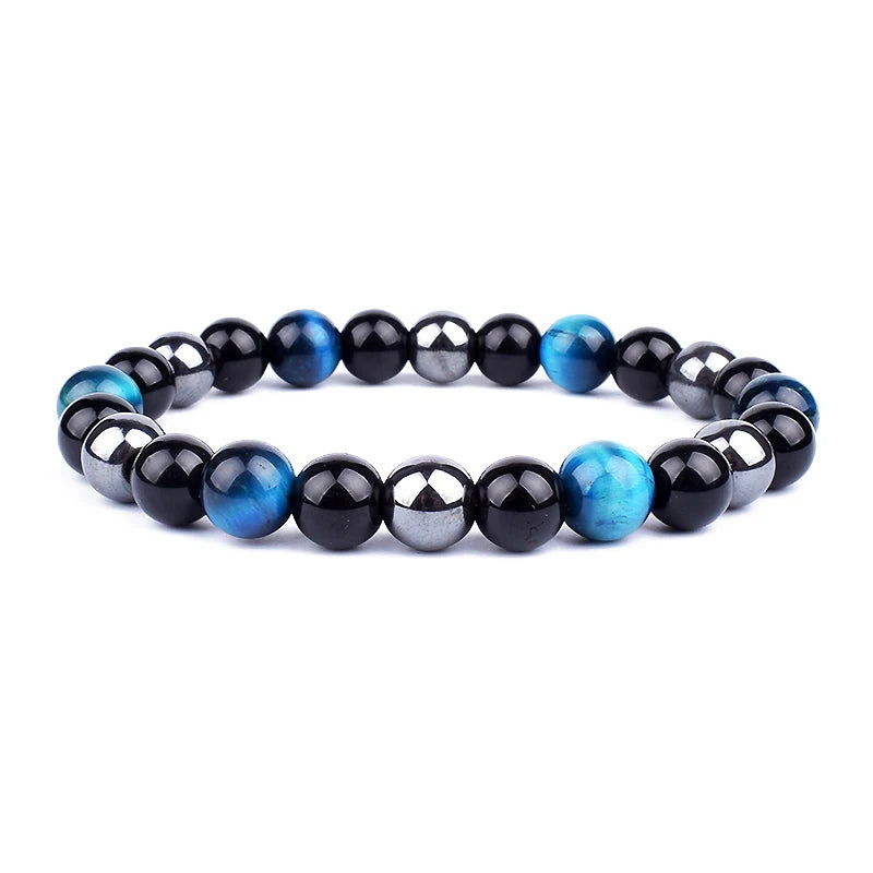 "Force Triple" Bracelet Œil de Tigre, Hématite et Obsidienne : protection, équilibre et énergie