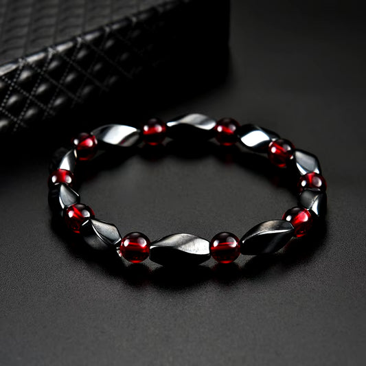 "Force Vitale" – Bracelet en Hématite et Agate Rouge pour Homme