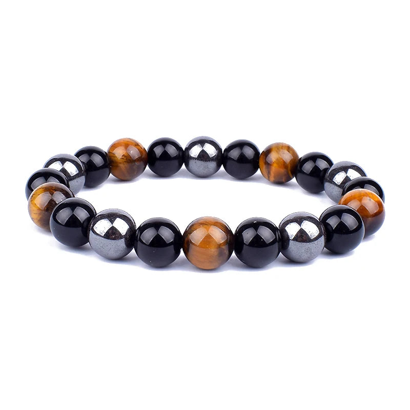 "Force Triple" Bracelet Œil de Tigre, Hématite et Obsidienne : protection, équilibre et énergie