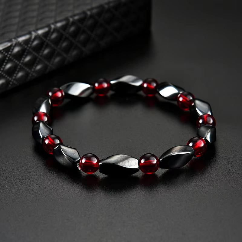 "Force Vitale" – Bracelet en Hématite et Agate Rouge pour Homme