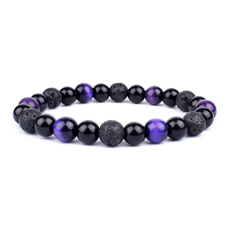 "Force Triple" Bracelet Œil de Tigre, Hématite et Obsidienne : protection, équilibre et énergie