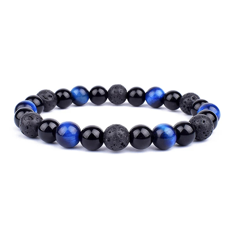 "Force Triple" Bracelet Œil de Tigre, Hématite et Obsidienne : protection, équilibre et énergie