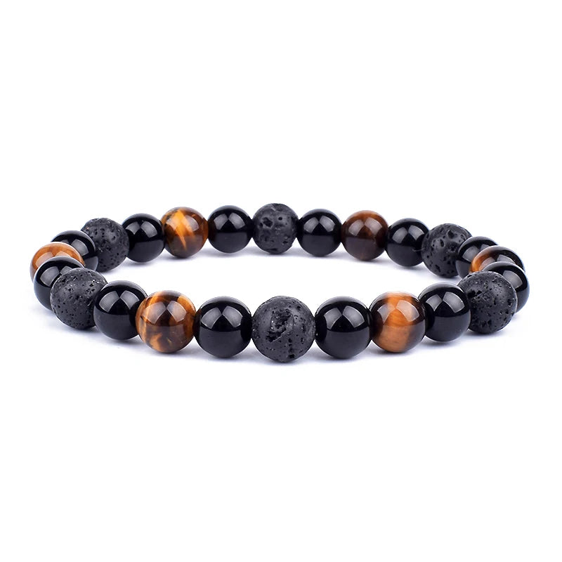 "Force Triple" Bracelet Œil de Tigre, Hématite et Obsidienne : protection, équilibre et énergie