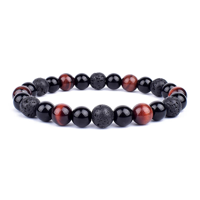 "Force Triple" Bracelet Œil de Tigre, Hématite et Obsidienne : protection, équilibre et énergie