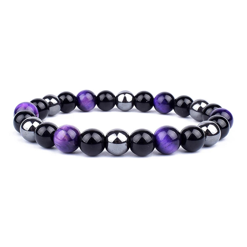 "Force Triple" Bracelet Œil de Tigre, Hématite et Obsidienne : protection, équilibre et énergie