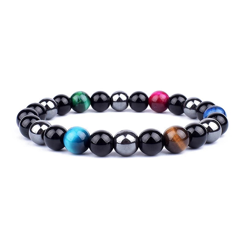 "Force Triple" Bracelet Œil de Tigre, Hématite et Obsidienne : protection, équilibre et énergie