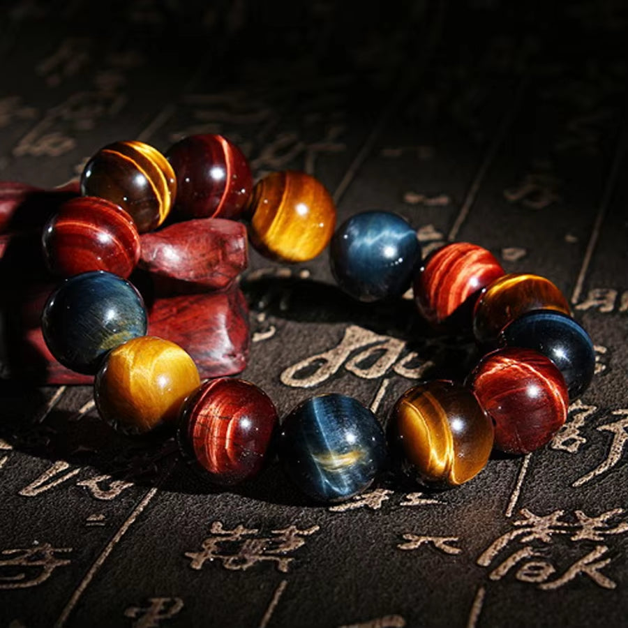 "Harmonie Royale" – Bracelet en Œil de Tigre Multicolore