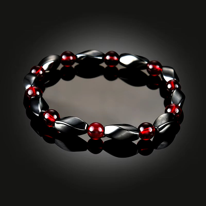 "Force Vitale" – Bracelet en Hématite et Agate Rouge pour Homme